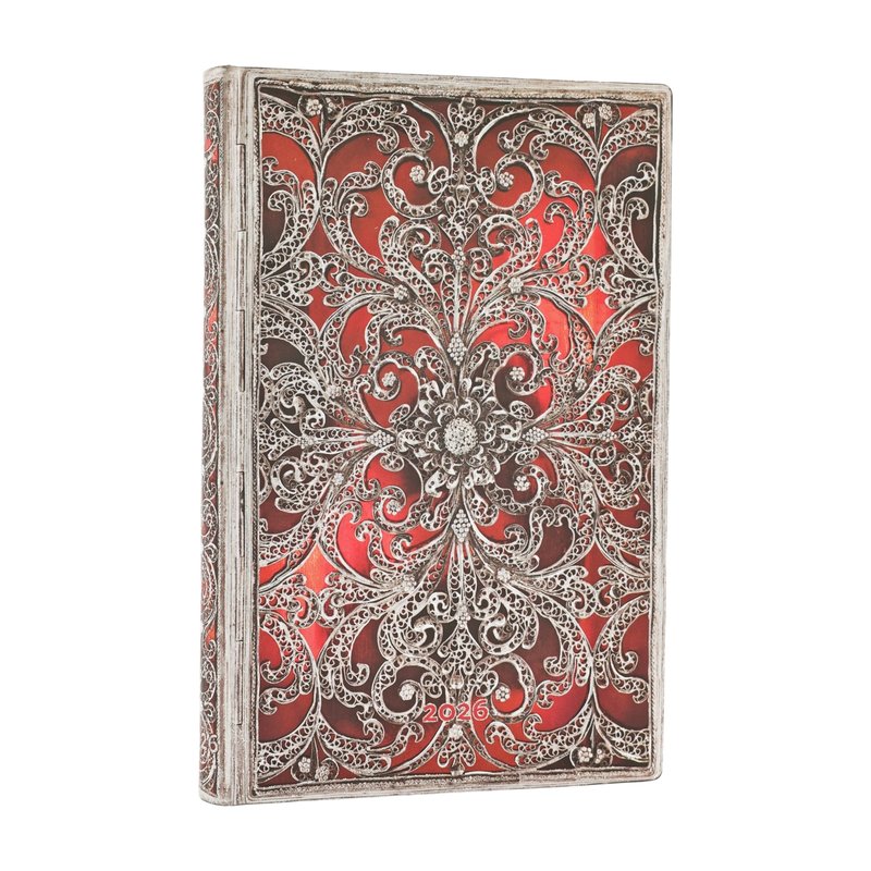 2026 Garnet, Silver Filigree Collection, 12-Month Planner Flexis, Mini, Horizontal, Elastic Band, 176 Pg, 100 GSM