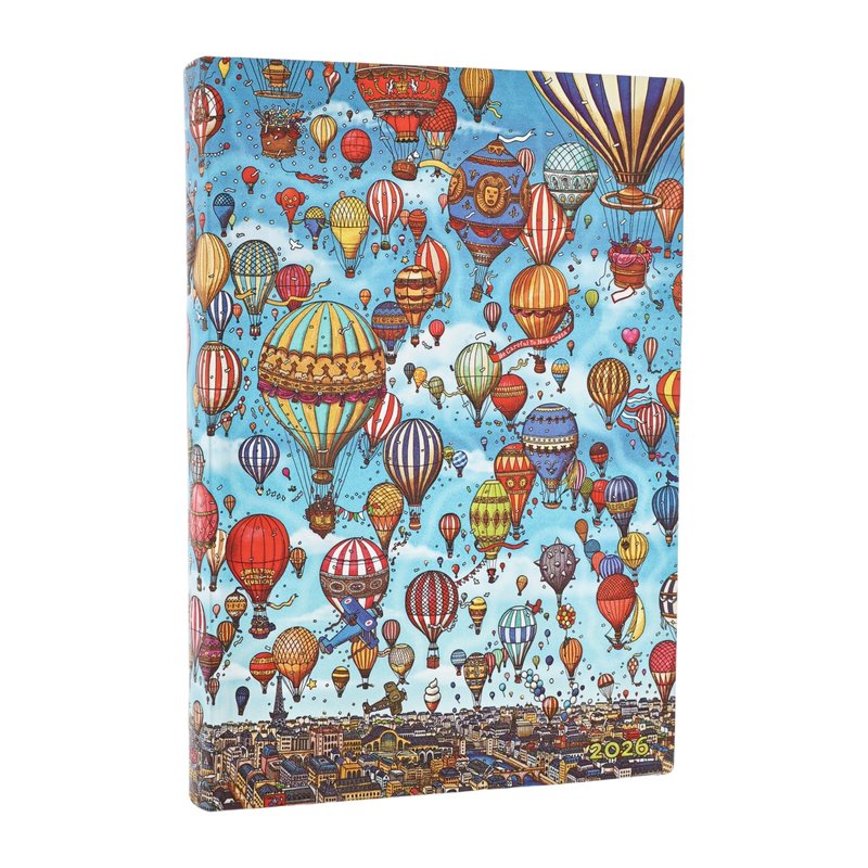 2026 Balloon Festival, Pierre the Maze Detective, 12-Month Planner Flexis, Midi, Day-at-a-Time, Elastic Band, 432 Pg, 80 GSM
