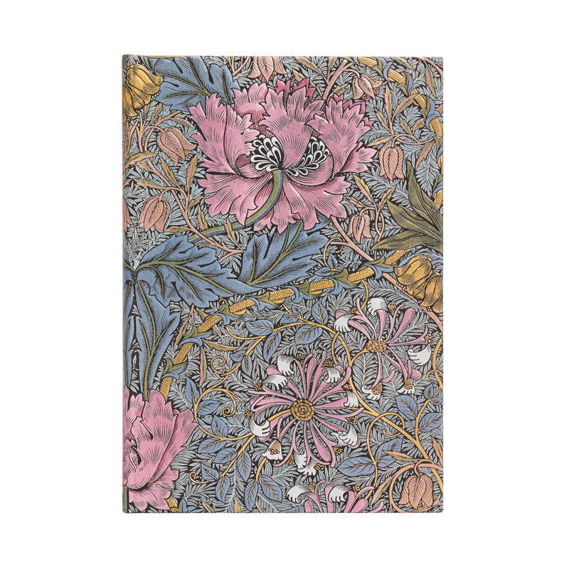 Morris Pink Honeysuckle, William Morris, Hardcover, Midi, Lined, Elastic Band Closure, 144 Pg, 120 GSM
