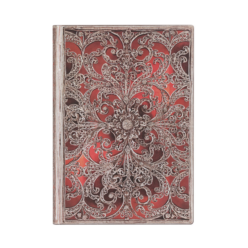 Garnet, Silver Filigree Collection, Softcover Flexi, Midi, Unlined, Elastic Band Closure, 176 Pg, 100 GSM