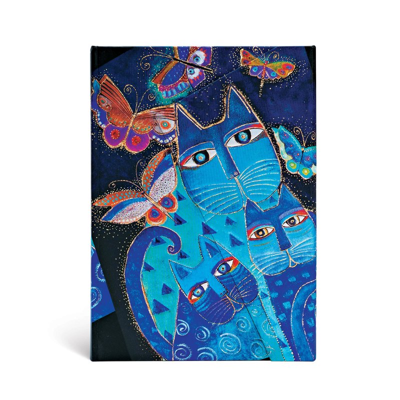 Blue Cats & Butterflies, Fantastic Felines, Hardcover, Midi, Lined, Wrap Closure, 160 Pg, 120 GSM