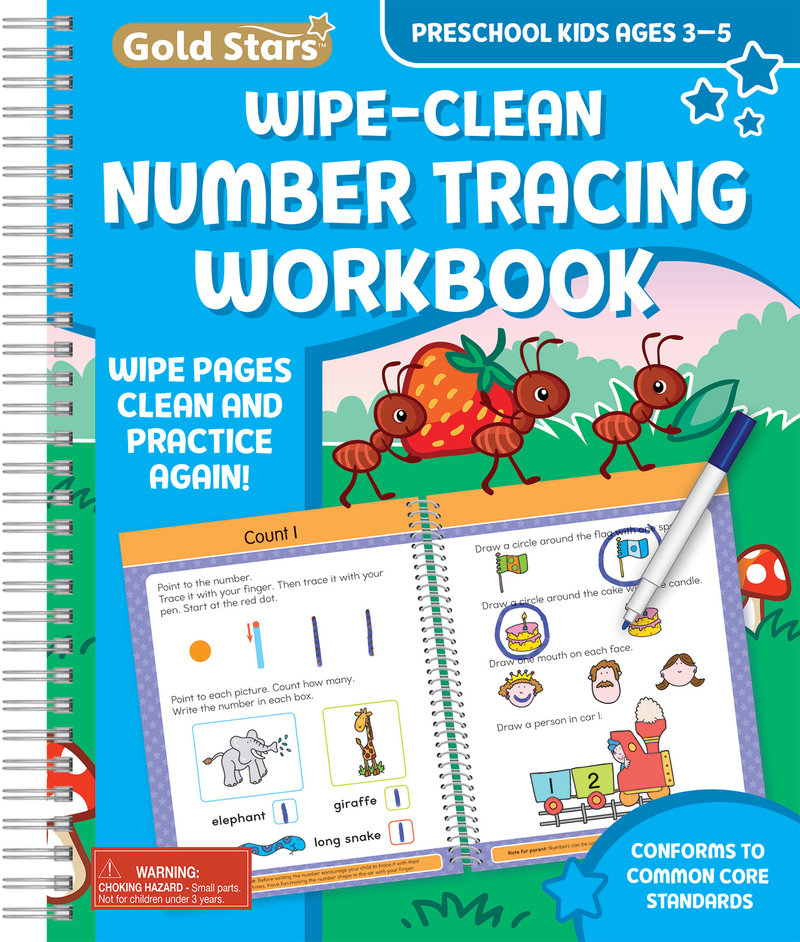 Wipe Clean Number Tracing Workbook for Preschool Kids Ages 3-5: Practice Pen Control, Numbers, Early Math Skills, Wipe Off Pen Included (Gold Star Series)