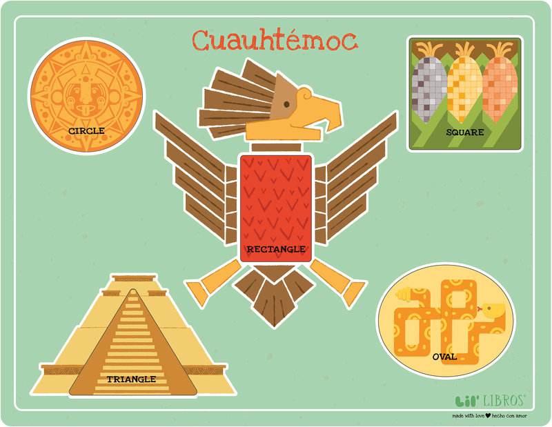 Cuauhtémoc Bilingual Wooden Shapes Puzzle 5 Piece