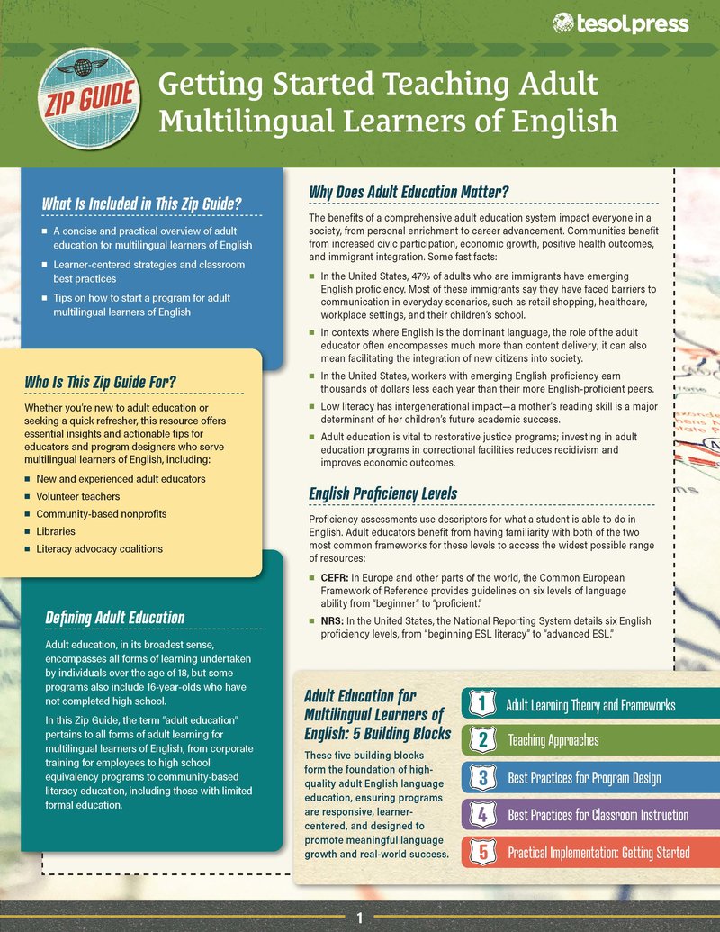 TESOL Zip Guide: Getting Started With Teaching Adult Multilingual Learners of English