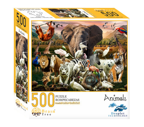 Animals 500 Piece Puzzles for Adults - Jigsaw Puzzles - Theme : Elephant Puzzle - Lion Jigsaw Puzzles - Safari Jigsaw Puzzles - 500 Piece Puzzle 19.5"Lx14.5"W