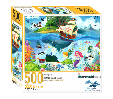 Mermaid Island 500 Piece Puzzles for Adults-Jigsaw Puzzles-Every Piece Is Unique With Droplet Technology For Anti Glare & Soft Touch Feel-19.5"Lx14.5"W