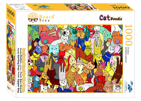 Cat Doodle 1000 piece puzzle for adults - Unique Puzzles for adults 1000 pieces and up With Droplet Technology For Anti Glare & Soft Touch - 27.5"Lx19.5"W