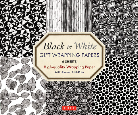 Black & White Gift Wrapping Papers - 6 sheets
