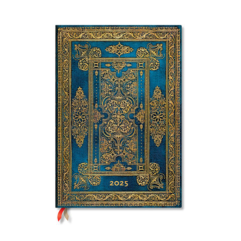 2025 Weekly Planner, French Language, Blue Luxe, Luxe Design, 12-Month, Mini, Horizontal, Elastic Band, 160 Pg, 100 GSM
