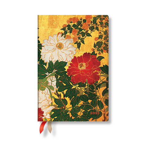 2025 Weekly Planner, French, Natsu, Rinpa Florals, 12-Month Flexis, Mini, Horizontal, Elastic Band, 176 Pg, 100 GSM