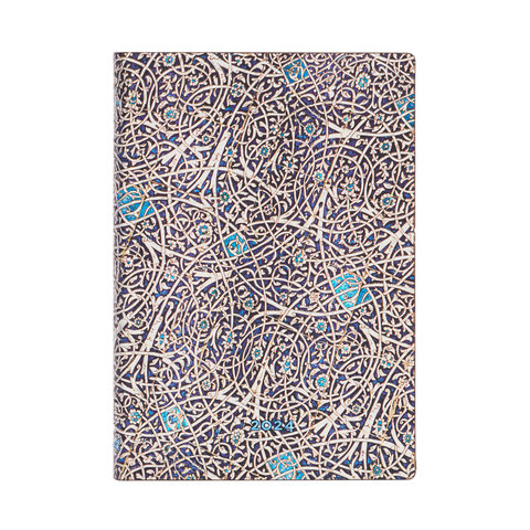 2024 Granada Turquoise, Moorish Mosaic, 12-Month, Midi, Horizontal, Elastic Band Closure, 160 Pg, 100 GSM