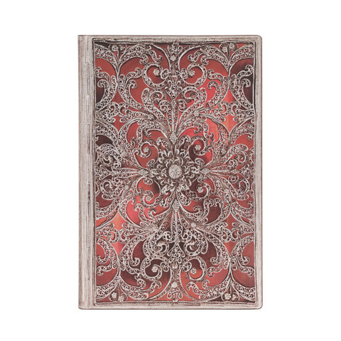 Garnet, Silver Filigree Collection, Softcover Flexi, Mini, Lined, Elastic Band Closure, 208 Pg, 80 GSM