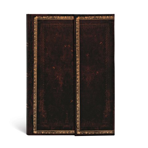 Black Moroccan Flexi, Old Leather Collection, Hardcover, Mini, Lined, Wrap Closure, 176 Pg, 85 GSM