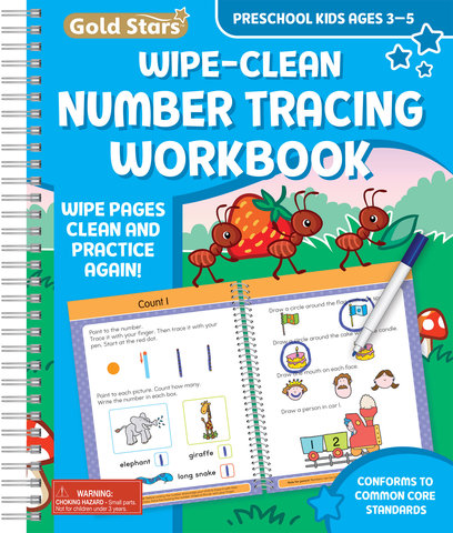 Wipe Clean Number Tracing Workbook for Preschool Kids Ages 3-5: Practice Pen Control, Numbers, Early Math Skills, Wipe Off Pen Included (Gold Star Series)