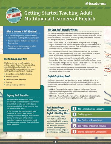 TESOL Zip Guide: Getting Started With Teaching Adult Multilingual Learners of English (Pack of 10)