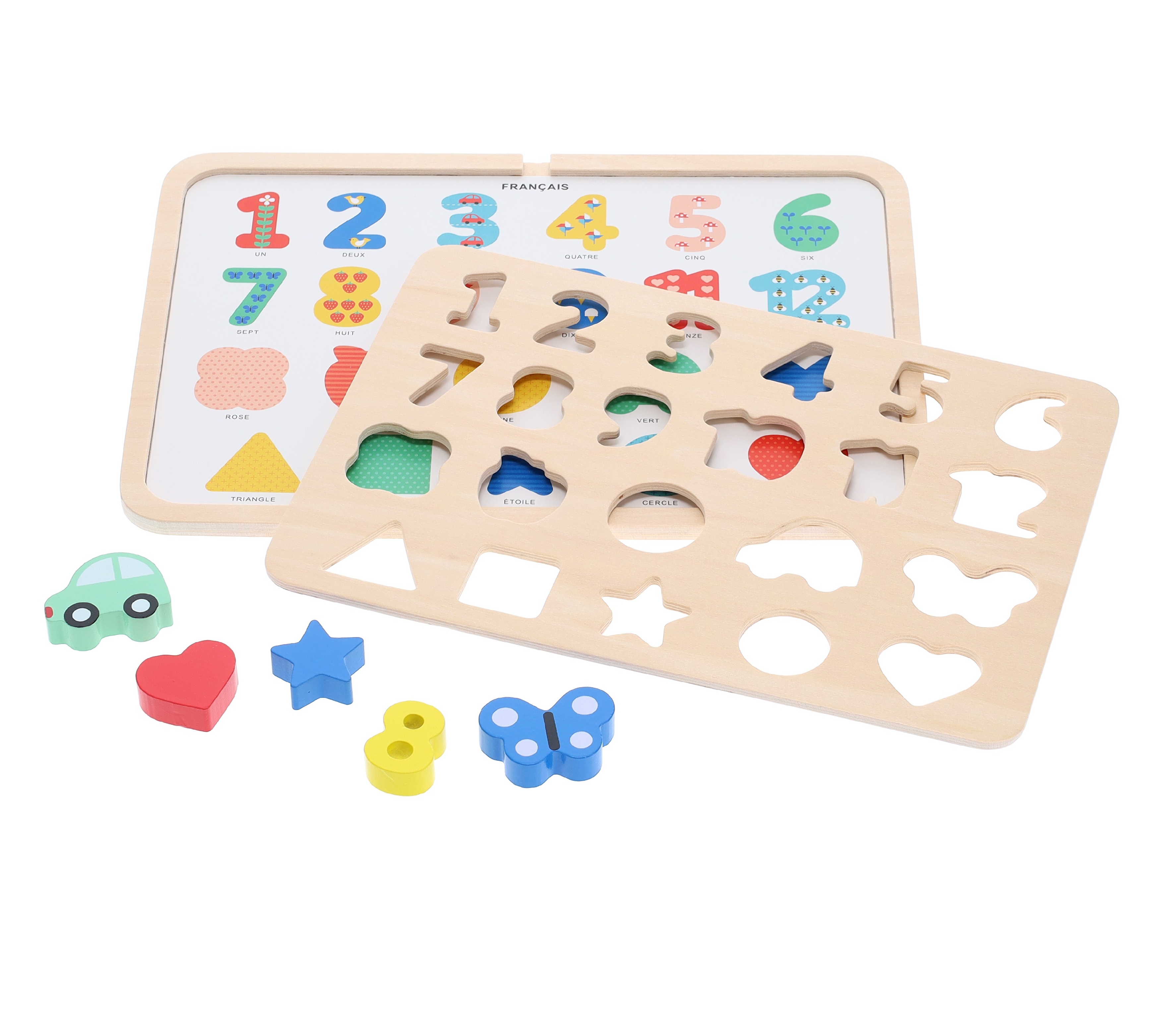 Numbers, Shapes, and Colors Wooden Tray Puzzle