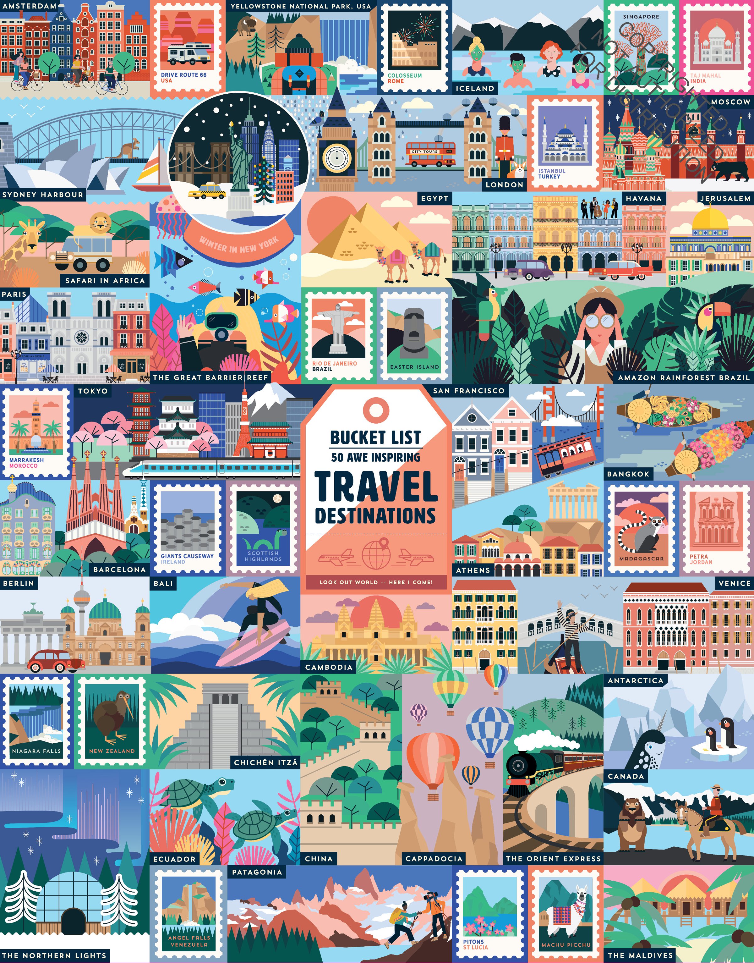 50 Awe-Inspiring Travel Destinations Bucket List 1000-Piece Puzzle