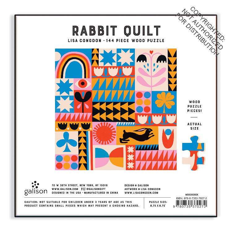 Lisa Congdon Rabbit Quilt 144 Piece Wood Puzzle