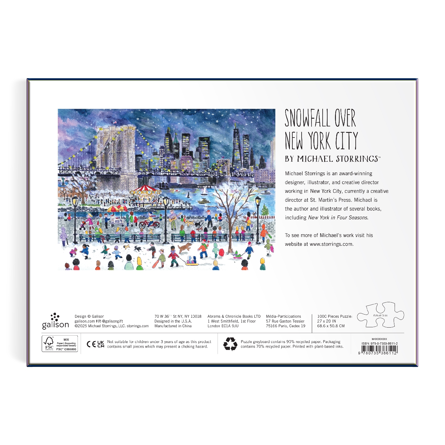 Michael Storrings Snowfall Over New York City 1000 Piece Puzzle