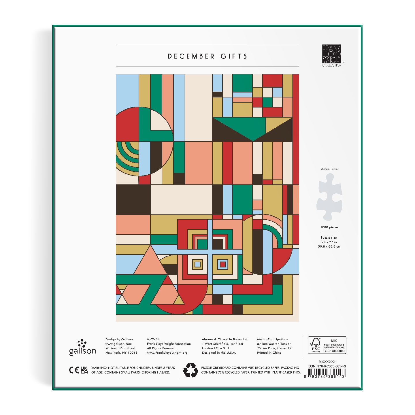 Frank Lloyd Wright December Gifts 1000 Piece Foil Puzzle