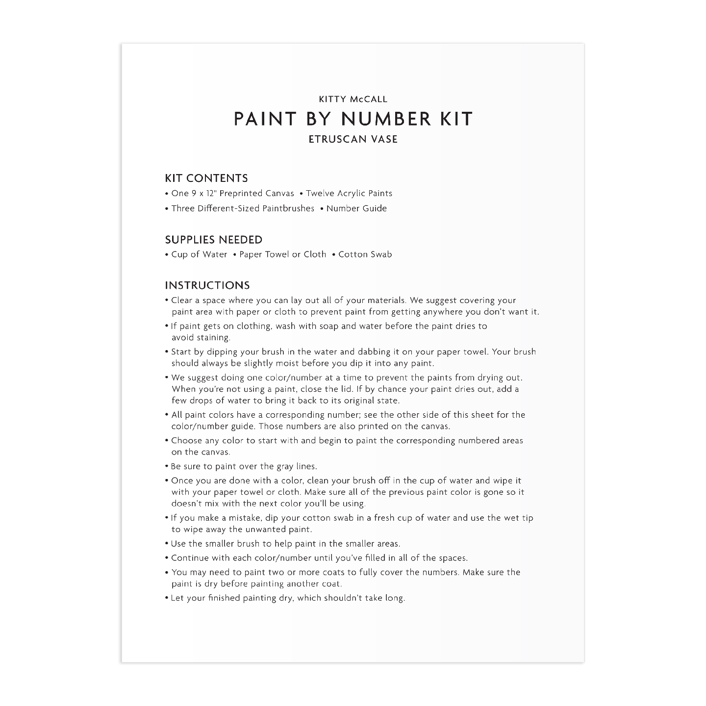 Kitty McCall Etruscan Vase 9 x 12" Paint by Number Kit