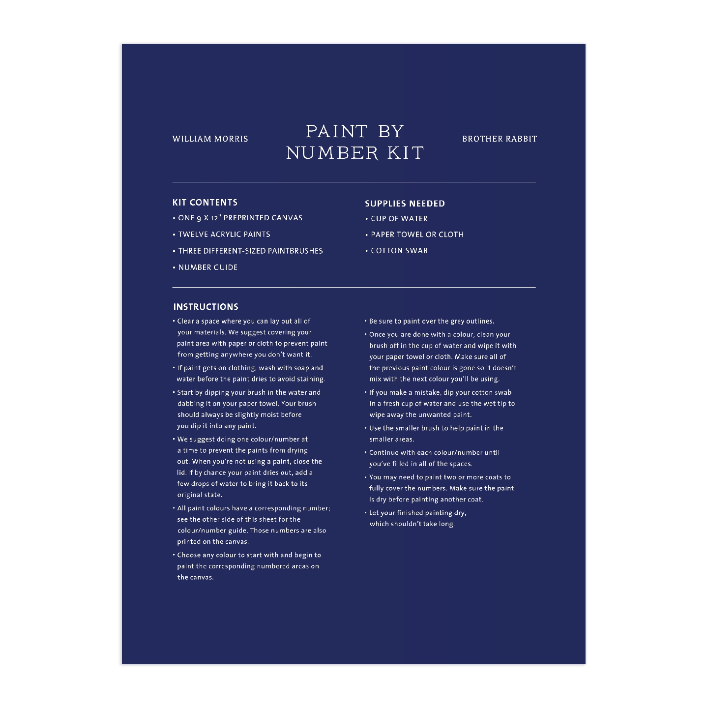 William Morris Brother Rabbit 9 x 12" Paint by Number Kit