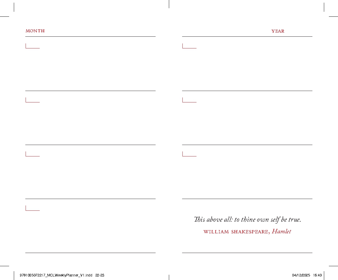 Macmillan Collector's Library Weekly Planner