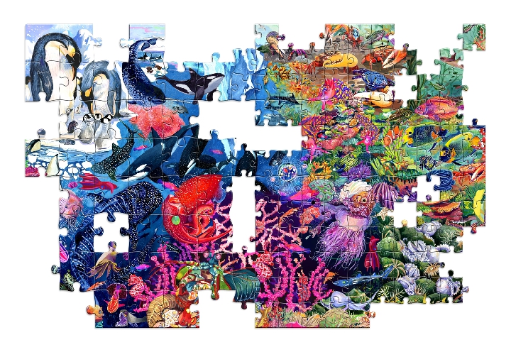 Into the Deep Sharing Puzzle: A 180-Piece Under the Sea Jigsaw Puzzle with Both Big and Little Pieces