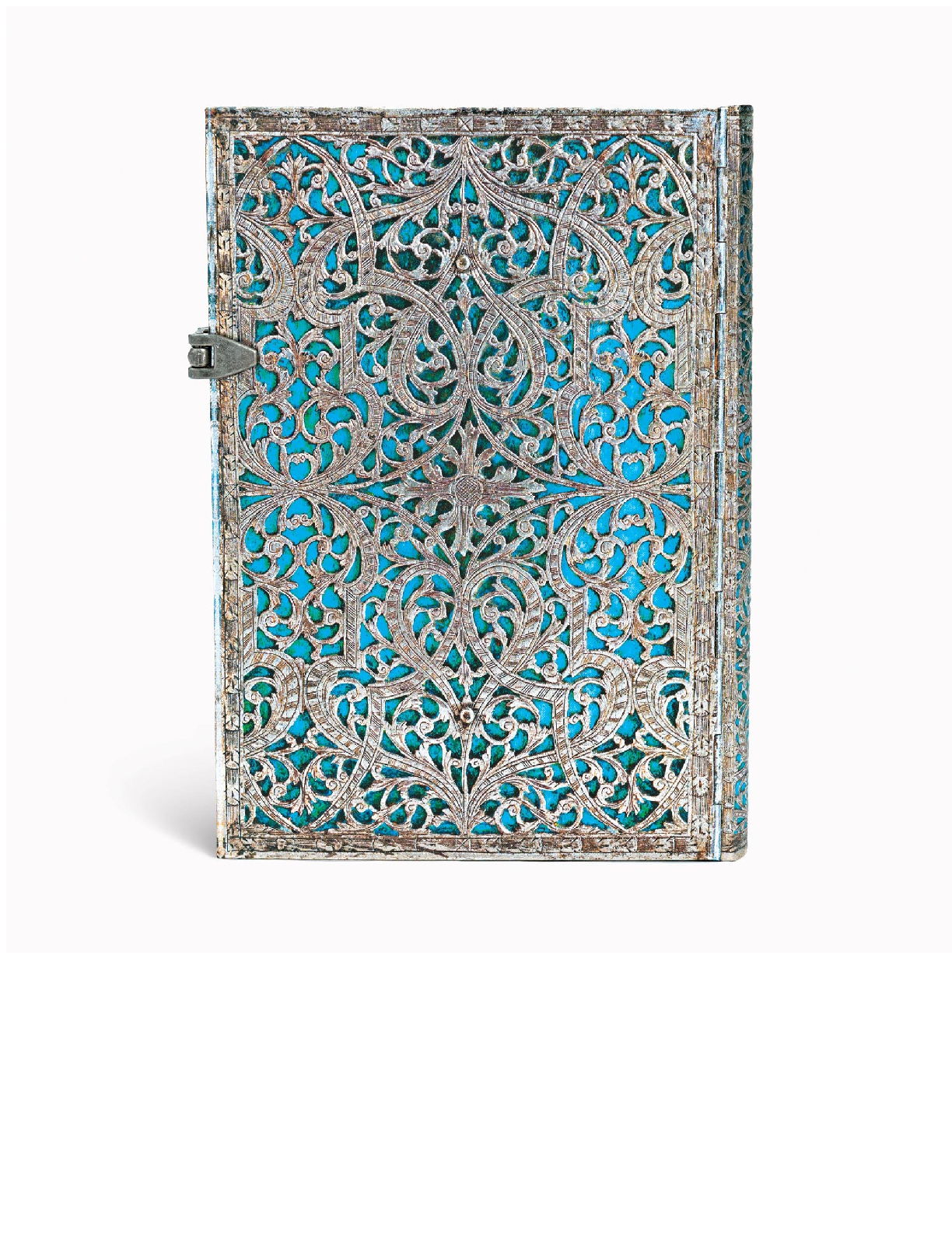 Maya Blue Midi Lined Hardcover Journal, 240pg, 120GSM by Paperblanks (Silver Filigree Collection)