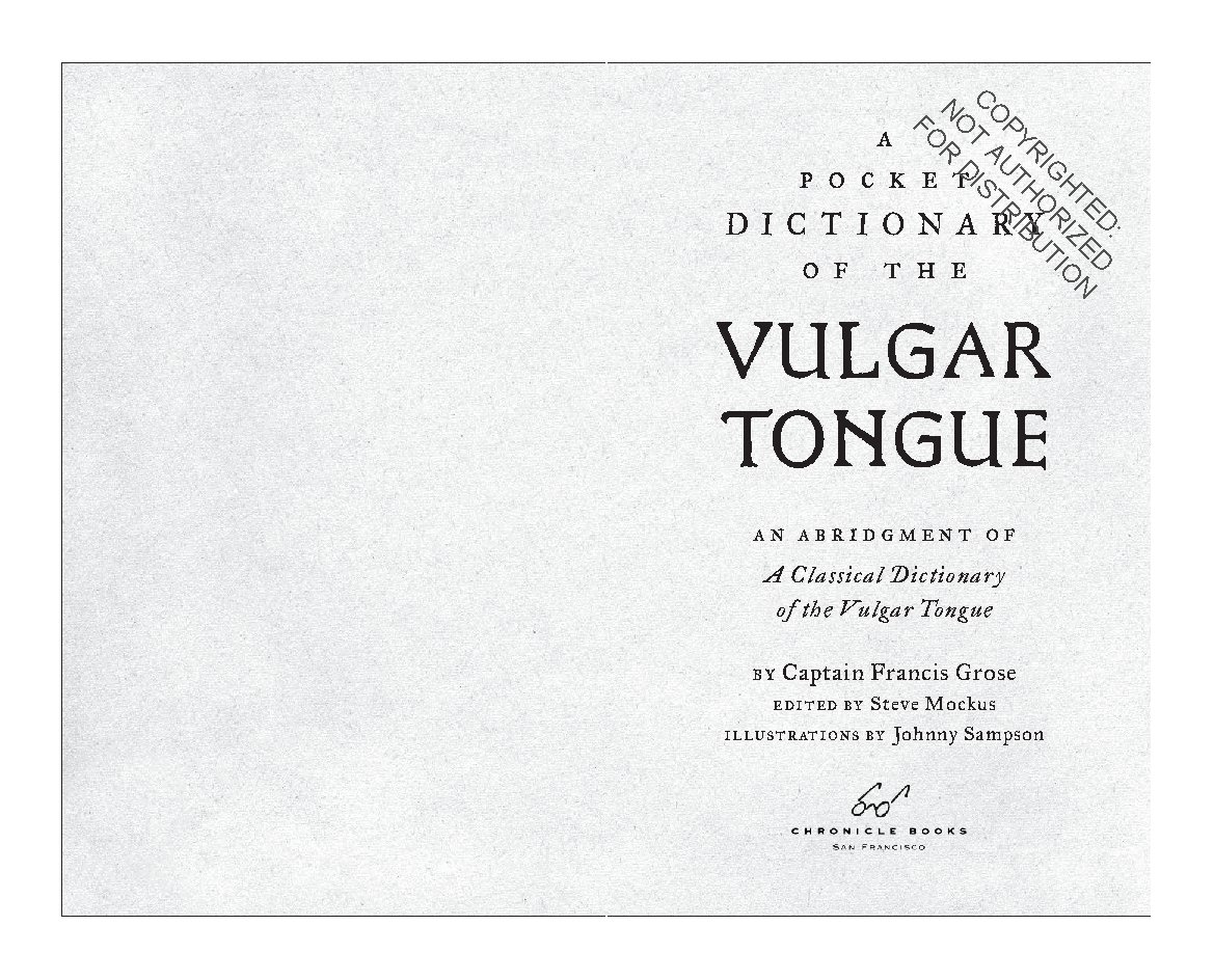 A Pocket Dictionary of the Vulgar Tongue