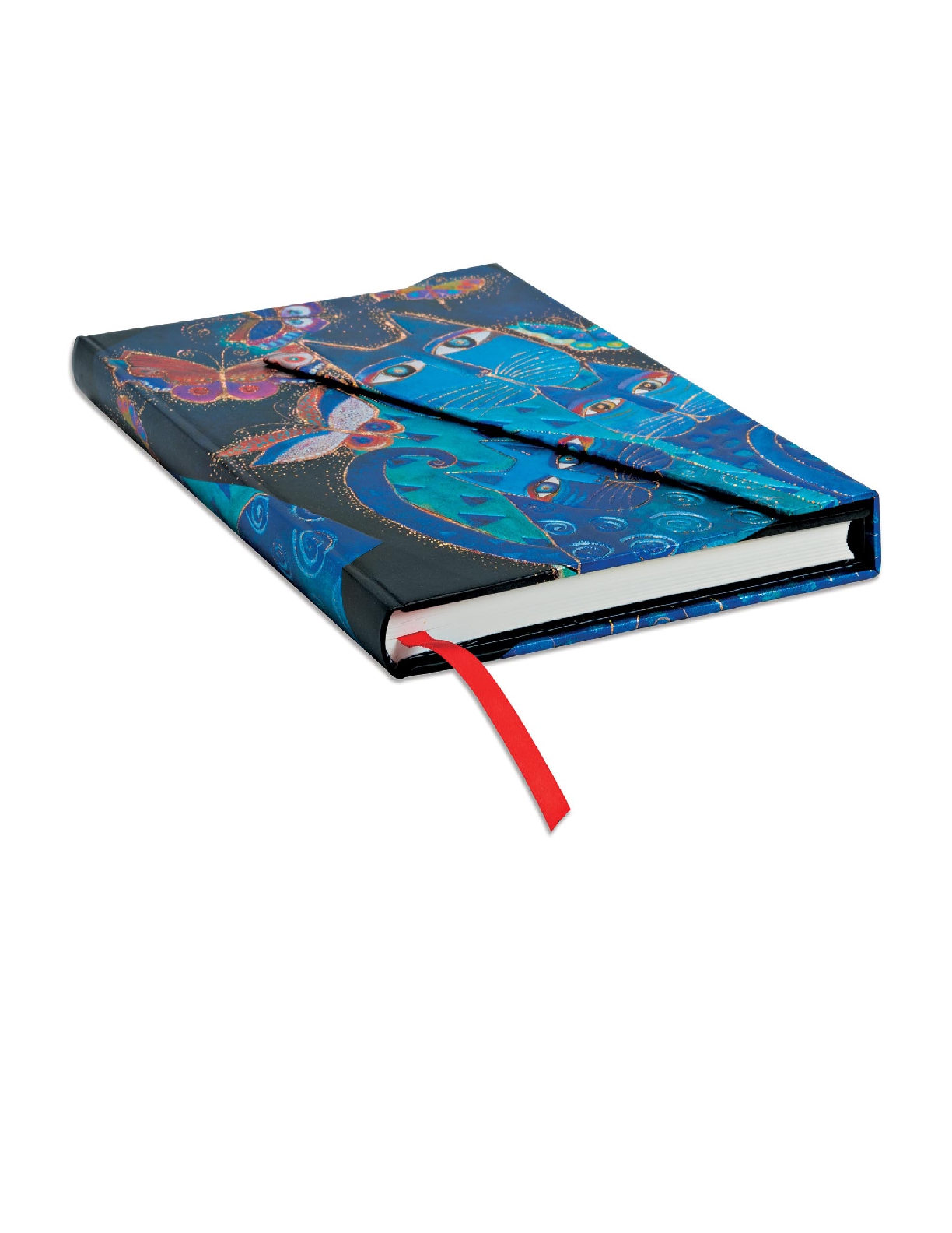 Blue Cats & Butterflies Midi Lined Hardcover Journal, 160pg, 120GSM, Laurel Burch Collection by Paperblanks (Fantastic Felines)