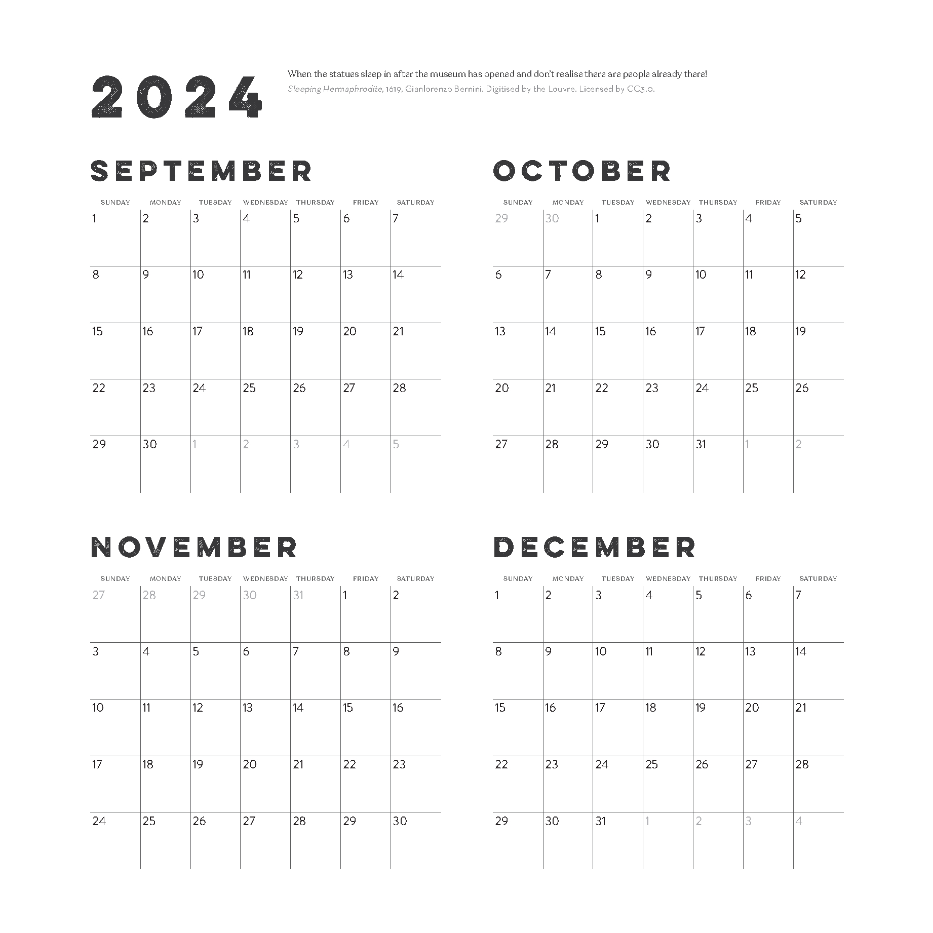 Museum Bums 2025 Wall Calendar