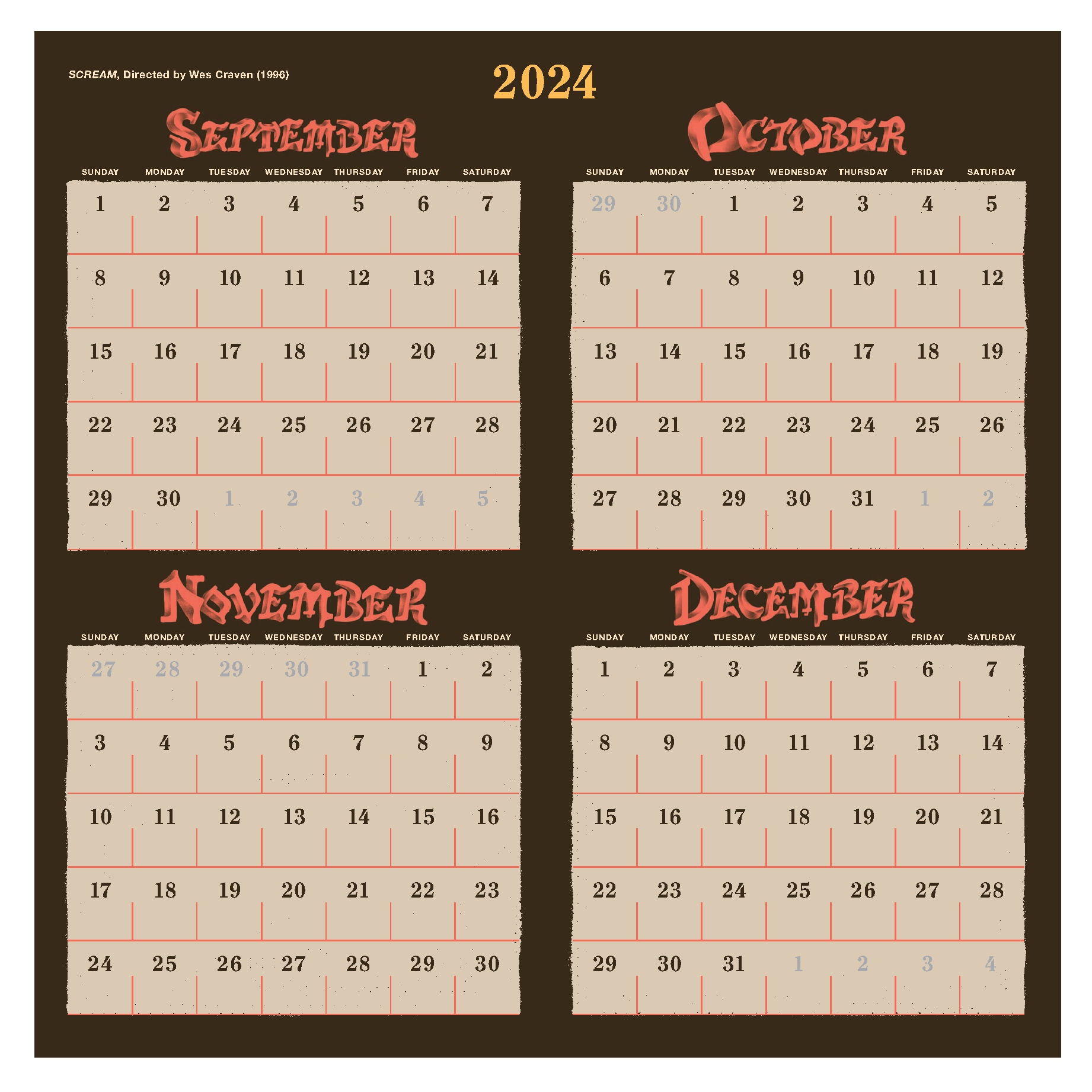 Classic Horror Movies 2025 Wall Calendar
