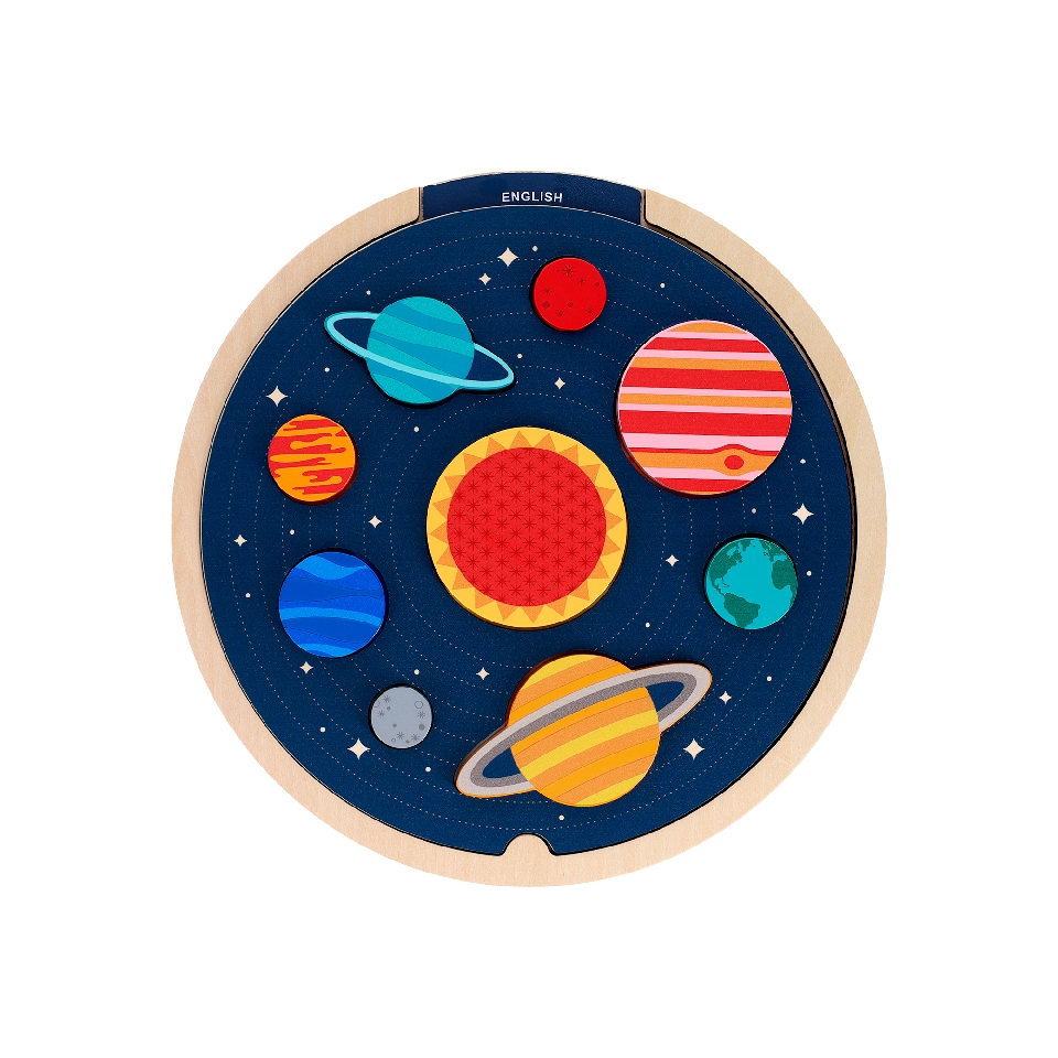 Multi-Language Solar System Wooden Tray Puzzle