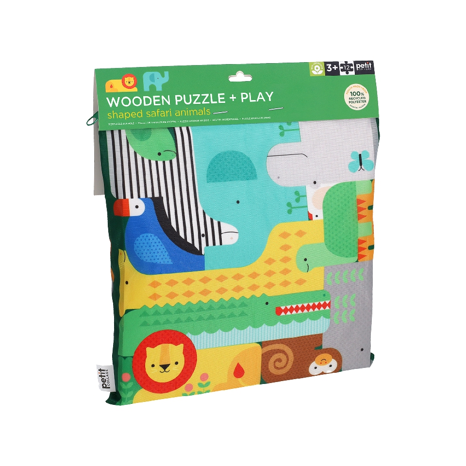 Wooden Puzzle + Play: Shaped Safari Animals