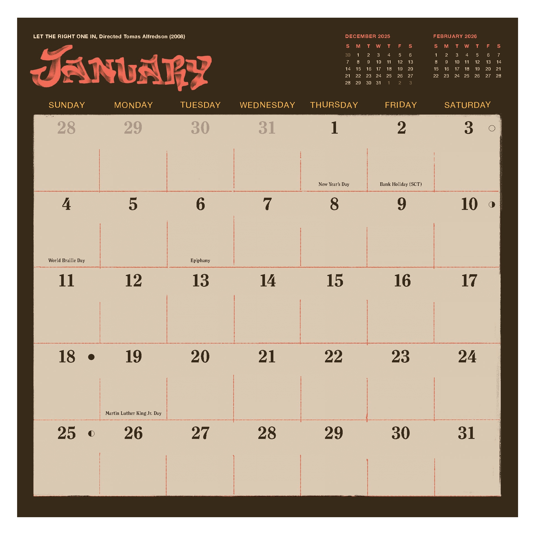 Classic Horror Movies 2026 Wall Calendar