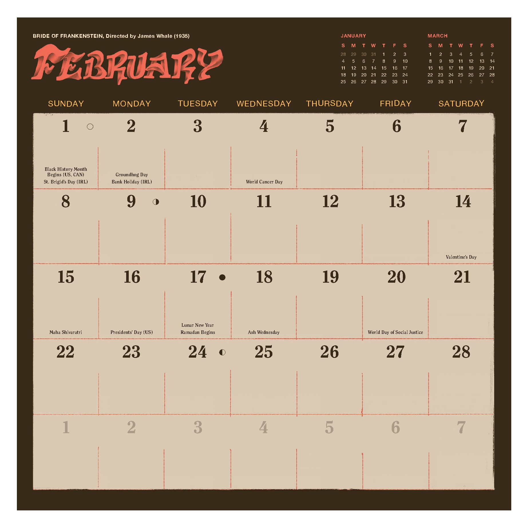 Classic Horror Movies 2026 Wall Calendar
