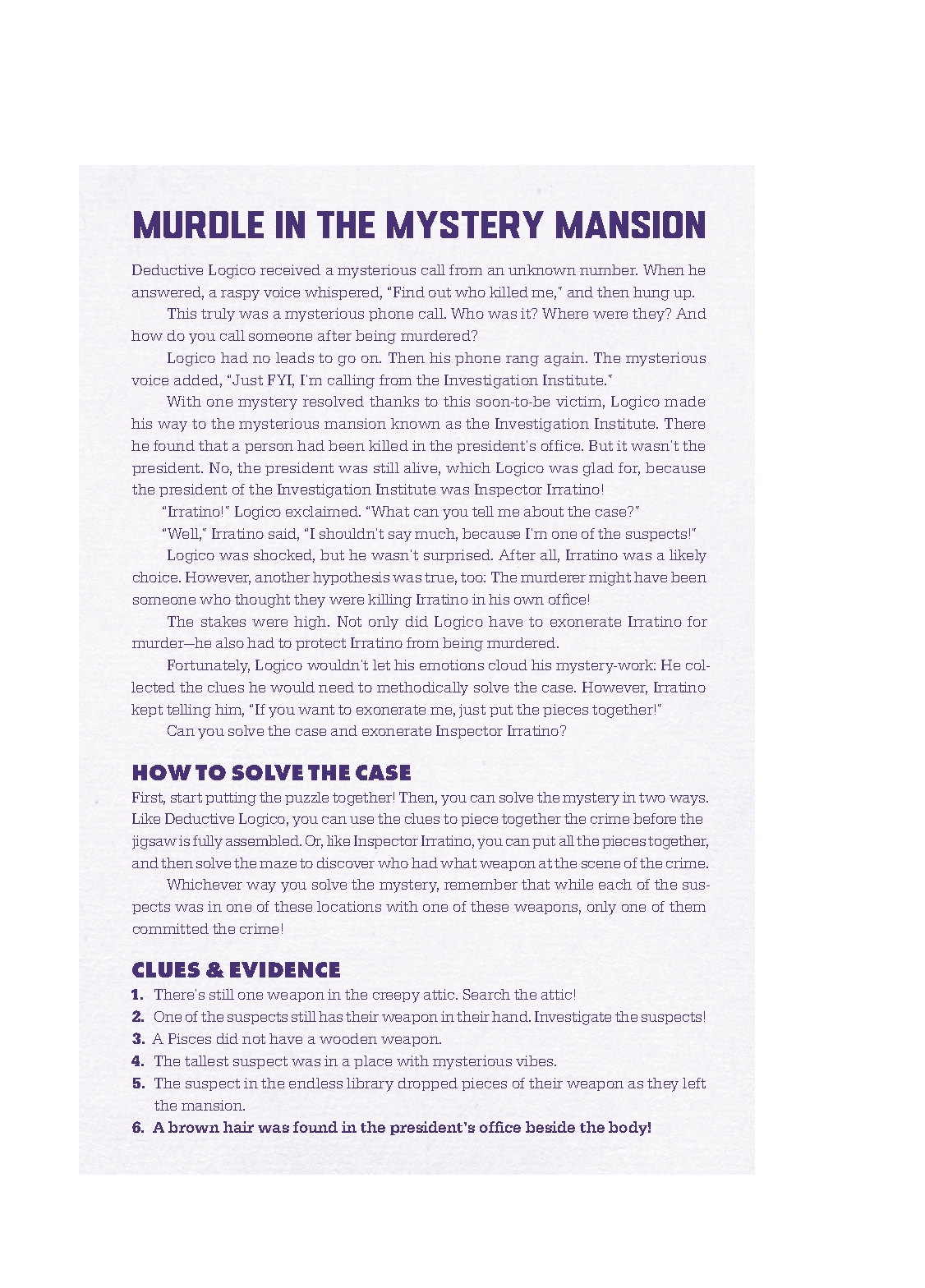 Murdle in the Mystery Mansion 500-Piece Jigsaw Puzzle