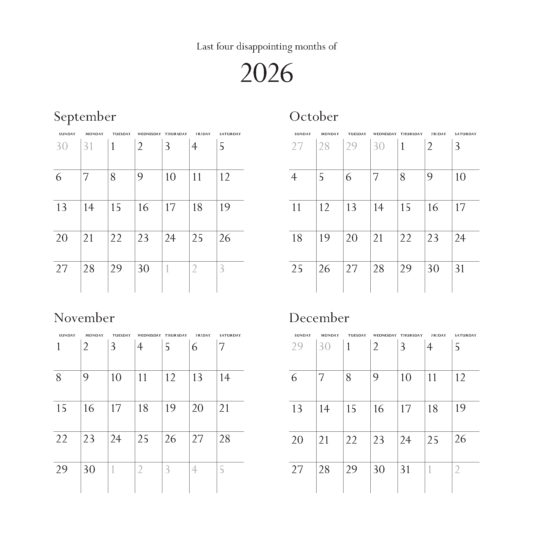 Disappointing Affirmations 2027 Wall Calendar