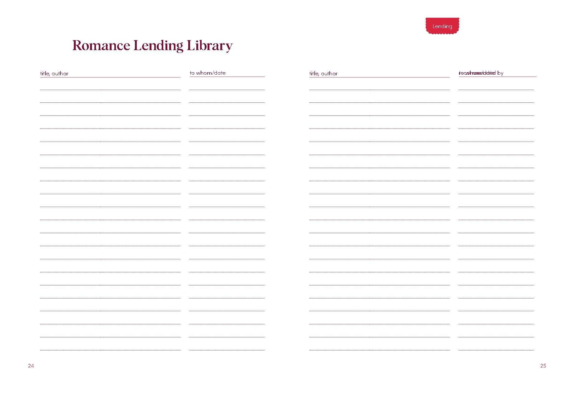 Romance Reader's Journal