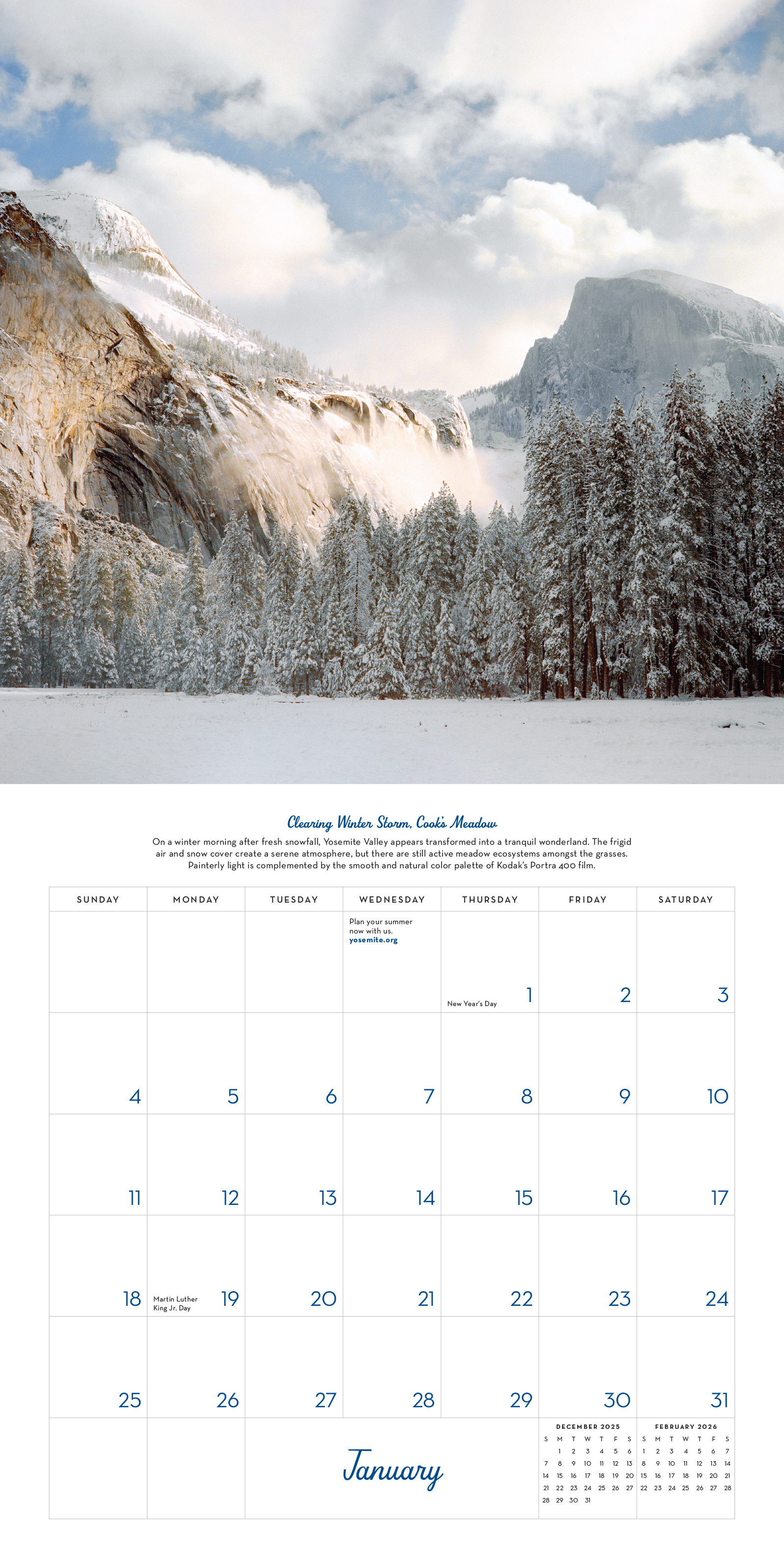 Analog Yosemite 2026 Plastic-Free Wall Calendar