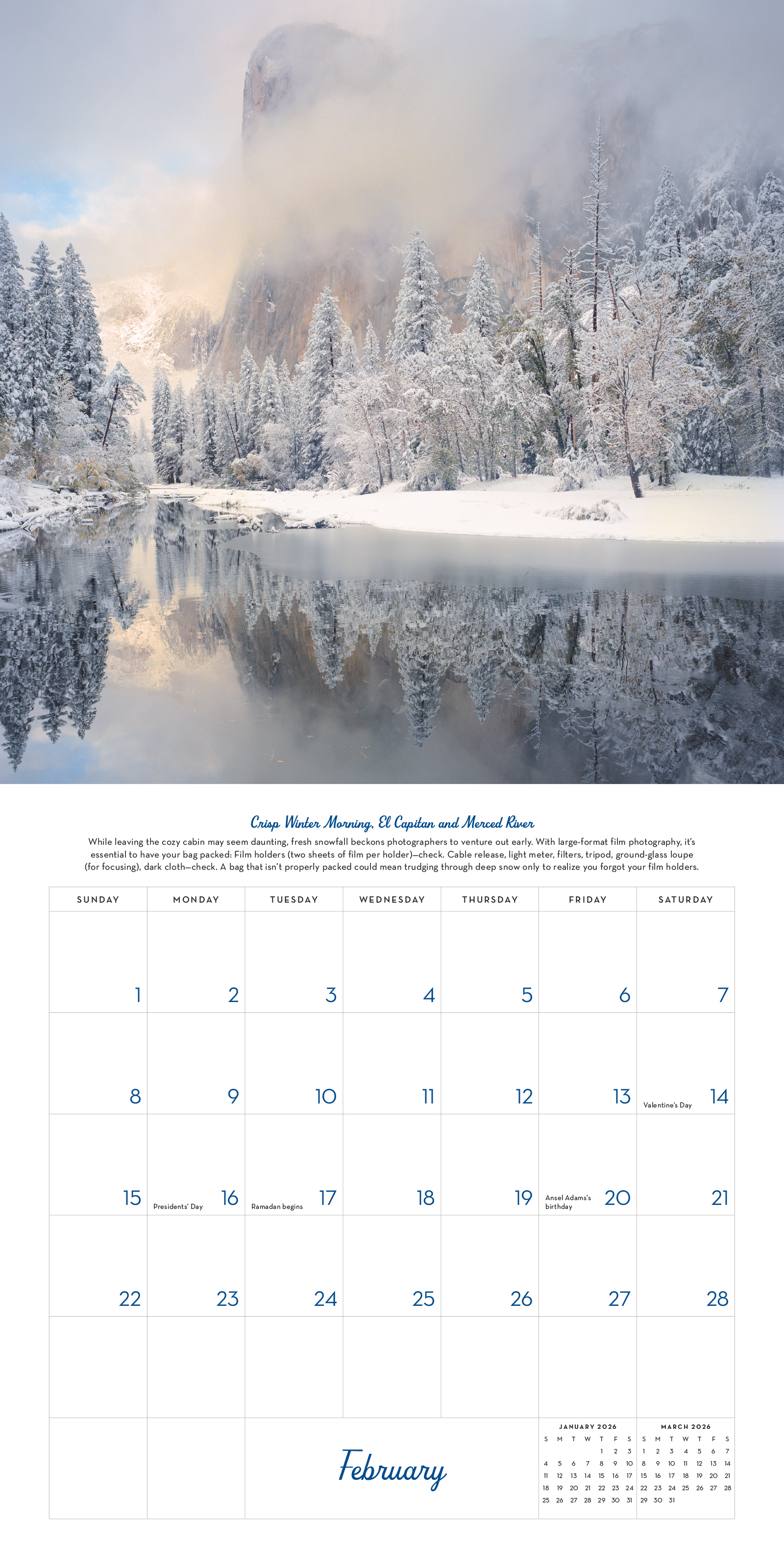 Analog Yosemite 2026 Plastic-Free Wall Calendar