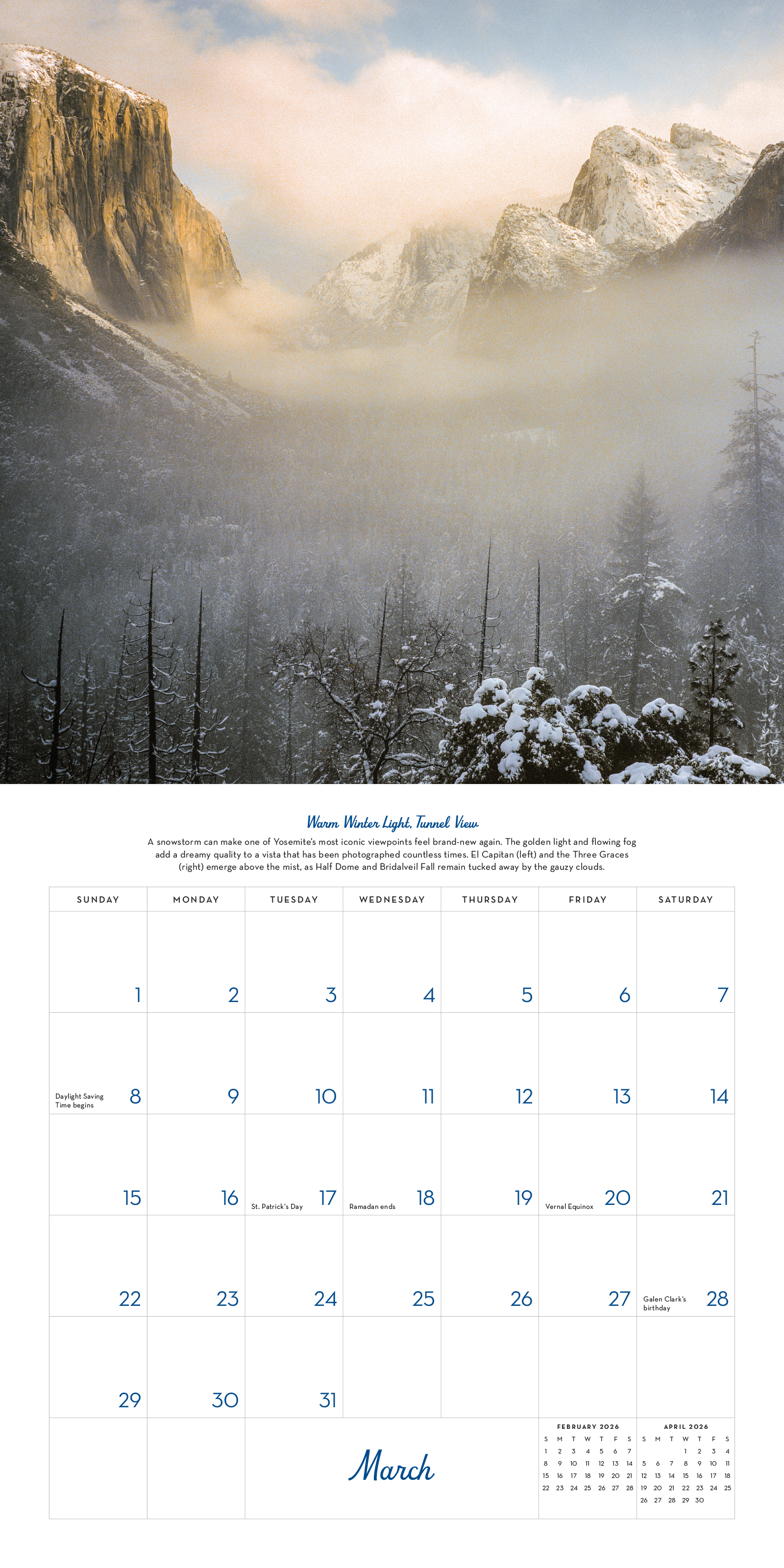Analog Yosemite 2026 Plastic-Free Wall Calendar
