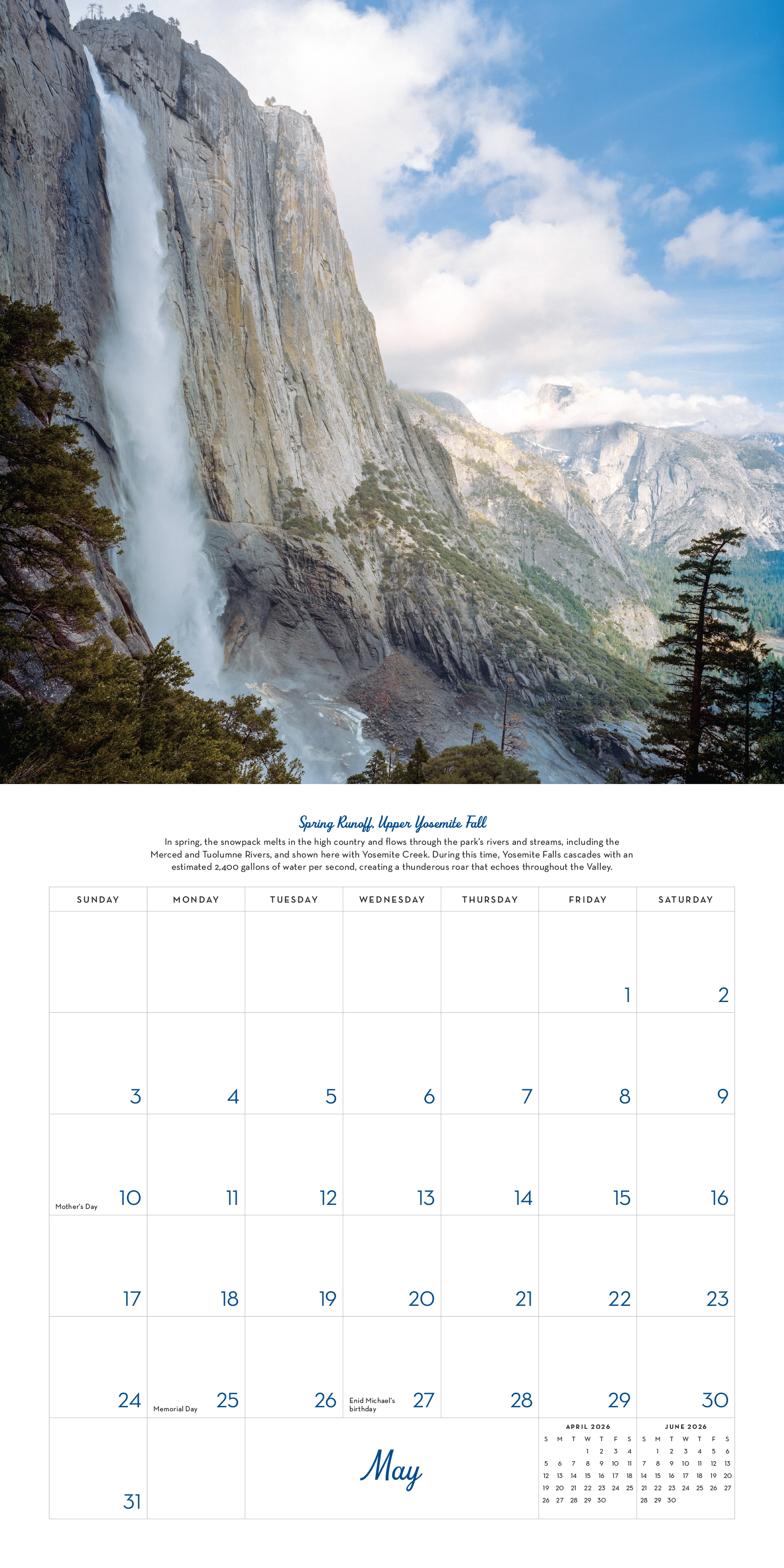 Analog Yosemite 2026 Plastic-Free Wall Calendar
