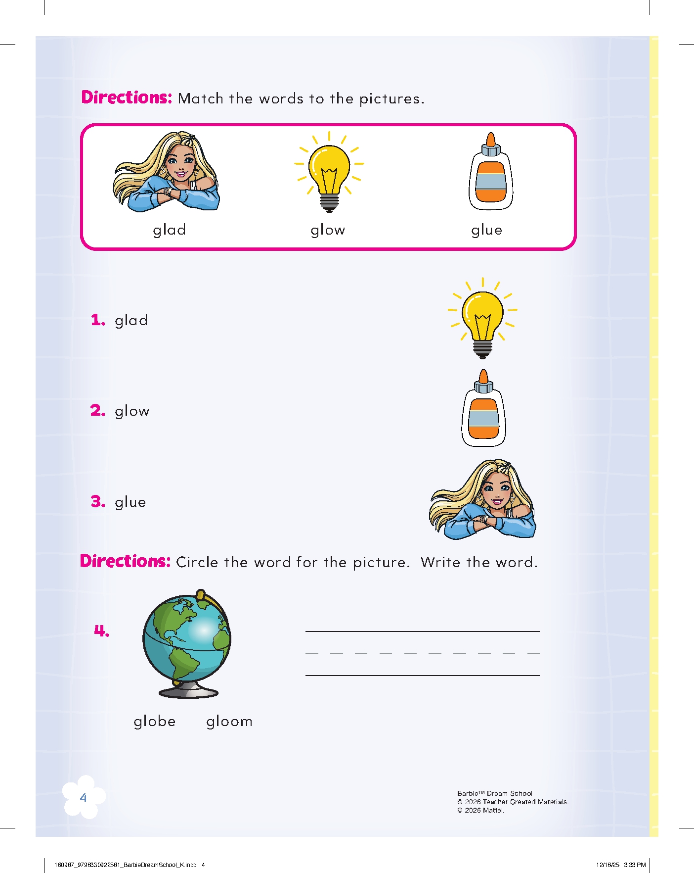 Barbie Dream School Kindergarten Workbook