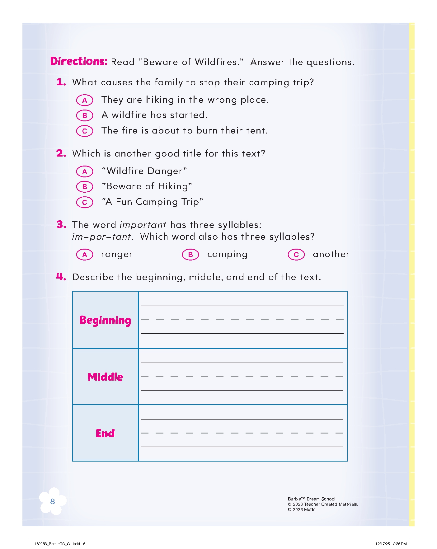 Barbie Dream School Grade 1 Workbook